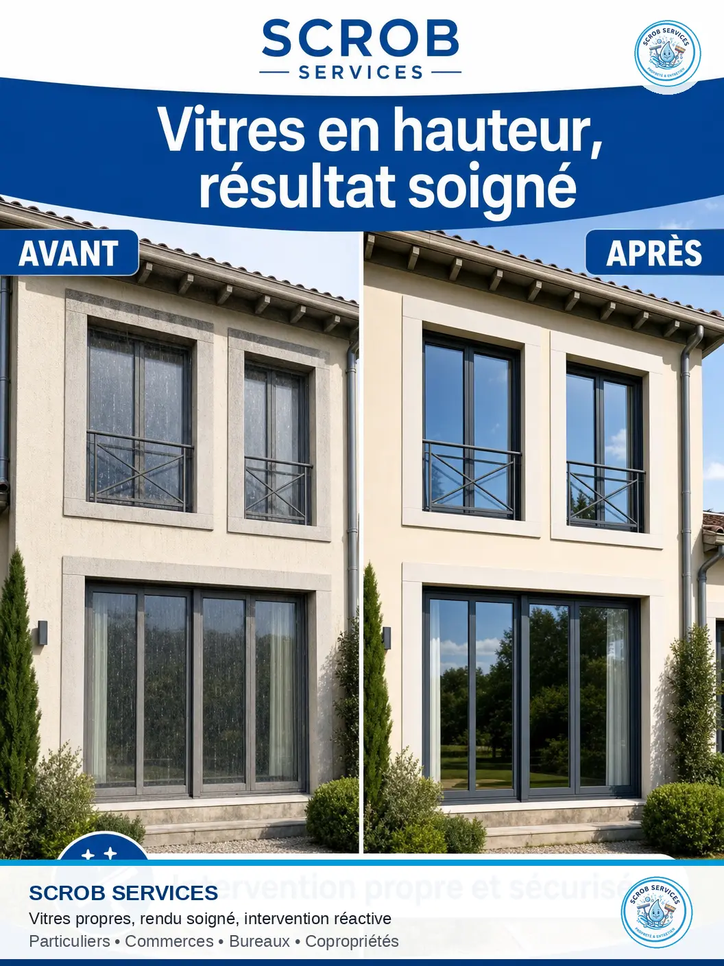Vitres sans traces : la méthode à l'eau pure expliquée — intervention SCROB SERVICES